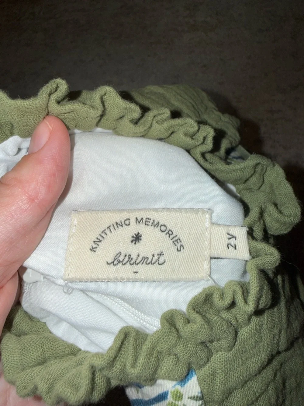 Olive Green & Blue Striped Floral Girls'‎ Dress with Ruffled Bodice- Birinit
